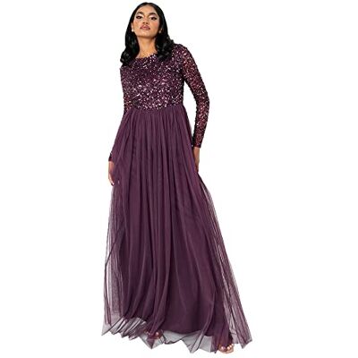 Maya Deluxe Damen Berry Embellished Long Sleeve Maxi Dress Brautjungfernkleid, Beere, 54 Große Größen EU Maya Deluxe Damen Berry Embellished Long Sleeve Maxi Dress Brautjungfernkleid, Beere, 54 Große Größen EU