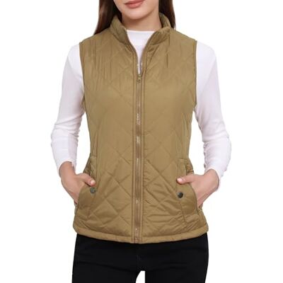Allegra K Damen Stehkragen Reißverschluss Vorne Gesteppt Gepolsterte Weste- Gr. M / 40, Khaki Allegra K Damen Stehkragen Reißverschluss Vorne Gesteppt Gepolsterte Weste- Gr. M / 40, Khaki