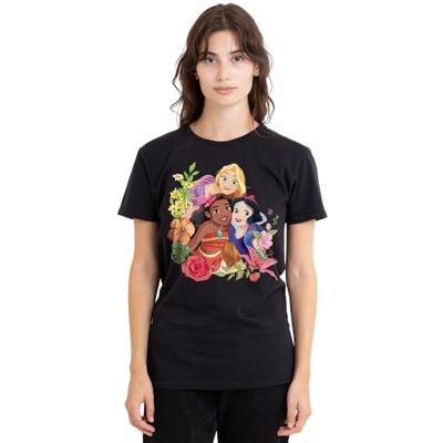 Disney Damen Princess Bouquet with Rapunzel, Moana and Snow White Ladies, Black T-Shirt Disney Damen Princess Bouquet with Rapunzel, Moana and Snow White Ladies, Black T-Shirt
