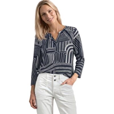 Street One 3/4-Arm Shirt mit Split Neck und Print Darkest Blue 46 Street One 3/4-Arm Shirt mit Split Neck und Print Darkest Blue 46