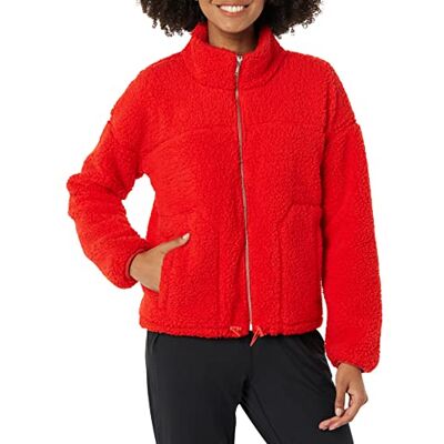 Amazon Damen Fleecejacke aus Sherpa-Fleece mit Reißverschluss, Stehkragen, Mohnrot, XS Amazon Damen Fleecejacke aus Sherpa-Fleece mit Reißverschluss, Stehkragen, Mohnrot, XS