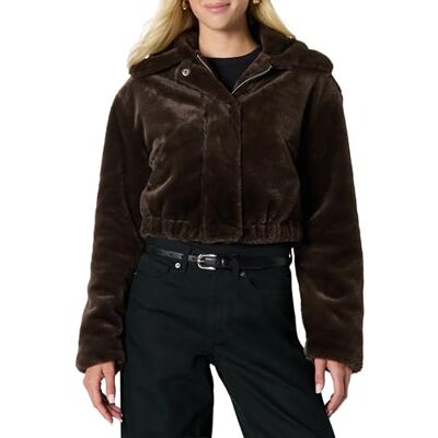 Amazon Damen Relaxed-Fit Oversize-Jacke aus Kunstfell mit Kragen, Dunkelbraun, L Amazon Damen Relaxed-Fit Oversize-Jacke aus Kunstfell mit Kragen, Dunkelbraun, L