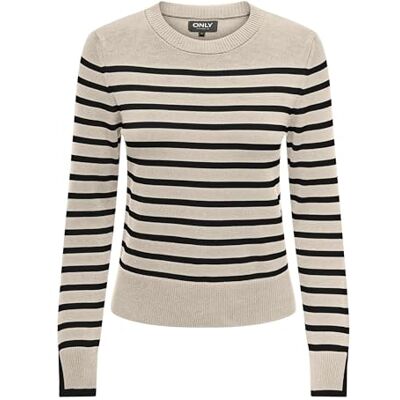 ONLY Damen Onlkalana Ls O-Neck KNT Pullover, Whitecap Gray/Stripes:Black, M ONLY Damen Onlkalana Ls O-Neck KNT Pullover, Whitecap Gray/Stripes:Black, M