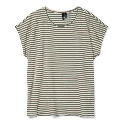 VERO MODA Damen VMAVA Plain SS TOP Stripe GA JRS NOOS T-Shirt, Laurel Wreath/Stripes:Pristine, L VERO MODA Damen VMAVA Plain SS TOP Stripe GA JRS NOOS T-Shirt, Laurel Wreath/Stripes:Pristine, L