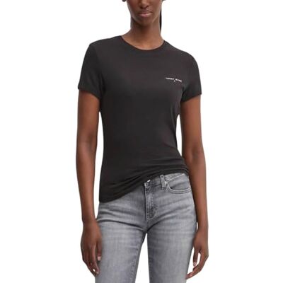 Tommy Jeans Damen T-Shirt Kurzarm Slim Rundhalsausschnitt, Schwarz (Black), 5XL Tommy Jeans Damen T-Shirt Kurzarm Slim Rundhalsausschnitt, Schwarz (Black), 5XL