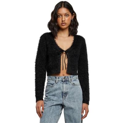 Urban Classics Damen Strickjacke Ladies Tied Cropped Feather Cardigan Black 5XL Urban Classics Damen Strickjacke Ladies Tied Cropped Feather Cardigan Black 5XL