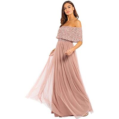 Maya Deluxe Damen Abendkleid Brautjungfernkleid Bardot Paillettenverzierung Elegant Für Hochzeit Tüllkleid Bridesmaid Dress, Pale Mauve, 36 EU Maya Deluxe Damen Abendkleid Brautjungfernkleid Bardot Paillettenverzierung Elegant Für Hochzeit Tüllkleid Bridesmaid Dress, Pale Mauve, 36 EU