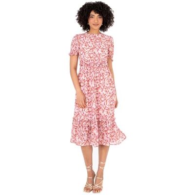 Lovedrobe Women's Ladies Midi Dress Round Neckline Short Puff Sleeve Tiered Hem Ruffle Abstract Print A-line Casual Occasion Rot 24 Lovedrobe Women's Ladies Midi Dress Round Neckline Short Puff Sleeve Tiered Hem Ruffle Abstract Print A-line Casual Occasion Rot 24