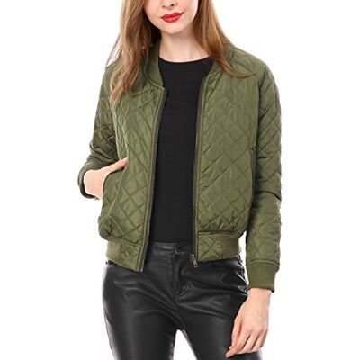 Allegra K Damen Langarm Diamond Gesteppte Jacke Reißverschluss Bomberjacke Casual Jacke Grün XL Allegra K Damen Langarm Diamond Gesteppte Jacke Reißverschluss Bomberjacke Casual Jacke Grün XL