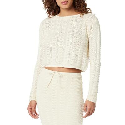 The Drop Makayla Cropped-Pullover für Damen, gehäkelt, überschnittene Schultern, Birke, Größe XXS The Drop Makayla Cropped-Pullover für Damen, gehäkelt, überschnittene Schultern, Birke, Größe XXS