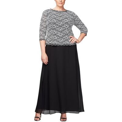 Alex Evenings Damen Einteiliges Übergröße, Stretch-Spitze, Mieder Kleid für besondere Anlässe, schwarz/weiß, 44 Alex Evenings Damen Einteiliges Übergröße, Stretch-Spitze, Mieder Kleid für besondere Anlässe, schwarz/weiß, 44
