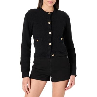 The Drop Damen Janice Gold Button Fitted Sweater Cardigan, Schwarz, S The Drop Damen Janice Gold Button Fitted Sweater Cardigan, Schwarz, S