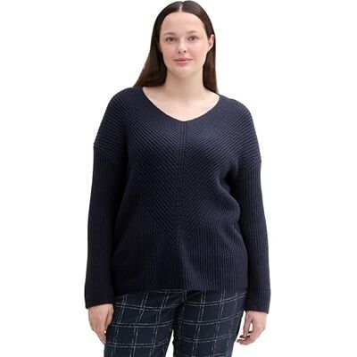 TOM TAILOR Damen Plussize RIPP Strickpullover mit V-Ausschnitt, 10668 Sky Captain Blue, 44 TOM TAILOR Damen Plussize RIPP Strickpullover mit V-Ausschnitt, 10668 Sky Captain Blue, 44