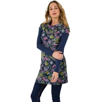 Joe Browns Damen Floral Print Stretch Jacquard Roll-Neck Layered Tunic Top Tunika-Shirt, blau, 40 Joe Browns Damen Floral Print Stretch Jacquard Roll-Neck Layered Tunic Top Tunika-Shirt, blau, 40