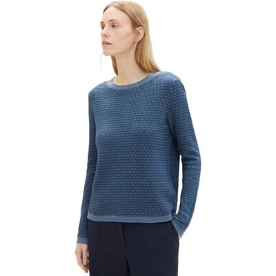 TOM TAILOR Damen Basic Strickpullover mit Struktur, blue blue structure, XXXL TOM TAILOR Damen Basic Strickpullover mit Struktur, blue blue structure, XXXL