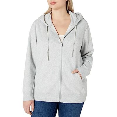Amazon Damen Fleece-Hoodie mit durchgehendem Reißverschluss (in Übergröße erhältlich), Hellgrau Meliert, M Amazon Damen Fleece-Hoodie mit durchgehendem Reißverschluss (in Übergröße erhältlich), Hellgrau Meliert, M