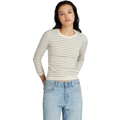 G-STAR RAW Damen Broken Stripe Lightweight Pullover, Mehrfarben (Antique White Htr/sage Stripe D24491-D563-G417), S G-STAR RAW Damen Broken Stripe Lightweight Pullover, Mehrfarben (Antique White Htr/sage Stripe D24491-D563-G417), S