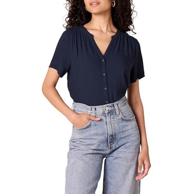 Amazon Damen Kurzarm-Webbluse, lockere Passform, Marineblau, Größe L Amazon Damen Kurzarm-Webbluse, lockere Passform, Marineblau, Größe L