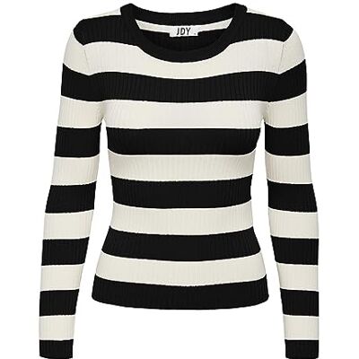JDY Damen plum L/S O-Neck Stripe Pull. KNT Noos Strickpullover, Black/Stripes:w Eggnog Stripes, XS EU JDY Damen plum L/S O-Neck Stripe Pull. KNT Noos Strickpullover, Black/Stripes:w Eggnog Stripes, XS EU