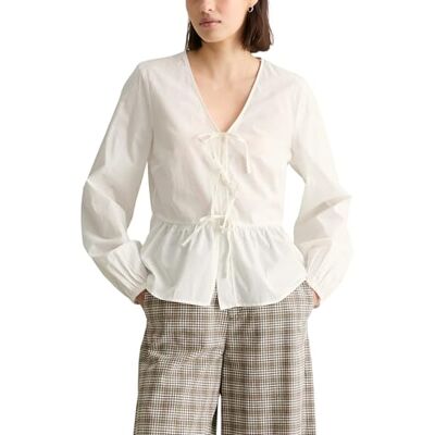 Marc O' Polo Marc OߴPolo Denim Damen Langarmbluse mit Schleifen Relaxed Fit, Weiß (Silky White), S Marc O' Polo Marc OߴPolo Denim Damen Langarmbluse mit Schleifen Relaxed Fit, Weiß (Silky White), S