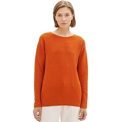 TOM TAILOR Damen 1038884 Pullover mit Struktur, 19772-gold Flame orange, L TOM TAILOR Damen 1038884 Pullover mit Struktur, 19772-gold Flame orange, L