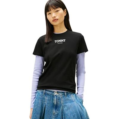Tommy Jeans Damen T-Shirt Kurzarm Regular Essential mit Rundhalsausschnitt, Schwarz (Black), 1XL Tommy Jeans Damen T-Shirt Kurzarm Regular Essential mit Rundhalsausschnitt, Schwarz (Black), 1XL