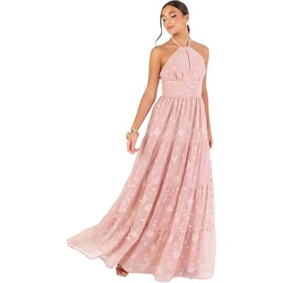 Maya Deluxe Women's Maxi Dress Sleeveless Halterneck A-line Floral Self-tie Keyhole Tiered Open Back Wedding Guest Bridesmaid Prom, Altrosa, 38 Maya Deluxe Women's Maxi Dress Sleeveless Halterneck A-line Floral Self-tie Keyhole Tiered Open Back Wedding Guest Bridesmaid Prom, Altrosa, 38