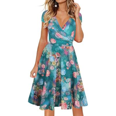 oxiuly Damen Casual Kleider Criss-Cross V-Ausschnitt Floral Flare Midi Sommerkleid OX233, Grün, Mittel oxiuly Damen Casual Kleider Criss-Cross V-Ausschnitt Floral Flare Midi Sommerkleid OX233, Grün, Mittel