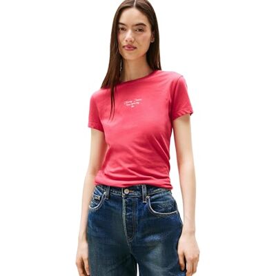 Tommy Jeans Damen T-Shirt Kurzarm Slim Logo Tee mit Rundhalsausschnitt, Rot (Vintage Cerise), XXS Tommy Jeans Damen T-Shirt Kurzarm Slim Logo Tee mit Rundhalsausschnitt, Rot (Vintage Cerise), XXS