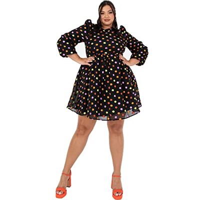 Lovedrobe Damen Womens Ladies Mini Dress Plus Size with Pockets Polka Dot Keyhole Back Smock Long Sleeve Bow Tie Short Curve Organza Cocktailkleid, Black, 20 Lovedrobe Damen Womens Ladies Mini Dress Plus Size with Pockets Polka Dot Keyhole Back Smock Long Sleeve Bow Tie Short Curve Organza Cocktailkleid, Black, 20