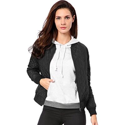 Allegra K Damen Langarm Diamond Gesteppte Jacke Reißverschluss Bomberjacke Casual Jacke Schwarz S Allegra K Damen Langarm Diamond Gesteppte Jacke Reißverschluss Bomberjacke Casual Jacke Schwarz S