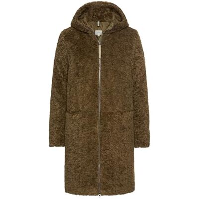 camel active Damen Teddyfell Mantel lang mit Frontzipper & Kapuze Dunkelkhaki, womenswear-38 camel active Damen Teddyfell Mantel lang mit Frontzipper & Kapuze Dunkelkhaki, womenswear-38