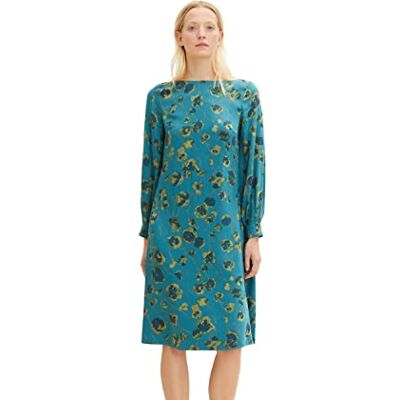 TOM TAILOR Damen Kleid mit Muster 1034554, 30939 Teal Blue Flower Design, 36 TOM TAILOR Damen Kleid mit Muster 1034554, 30939 Teal Blue Flower Design, 36