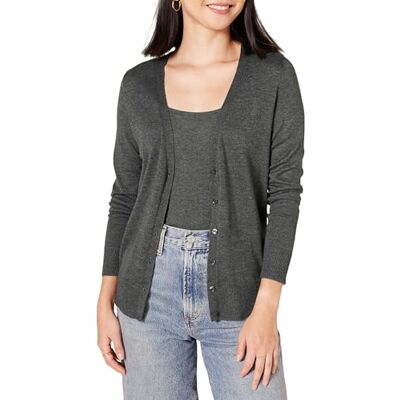 Amazon Damen Leichter Cardigan-Pulli, Charcoal Heather, L Amazon Damen Leichter Cardigan-Pulli, Charcoal Heather, L