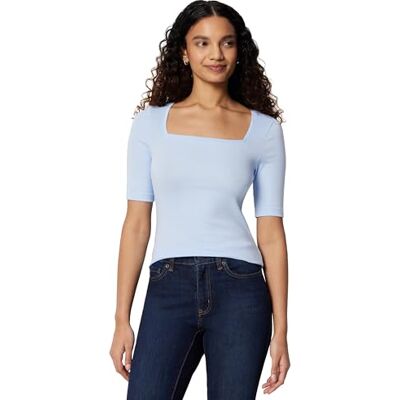 Amazon Damen Halbarm-T-Shirt mit eckigem Ausschnitt in schmaler Passform, Hellblau, XX-Large Amazon Damen Halbarm-T-Shirt mit eckigem Ausschnitt in schmaler Passform, Hellblau, XX-Large