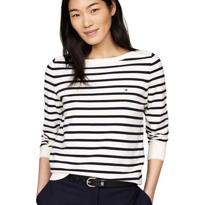 Tommy Hilfiger Damen Pullover Strickpullover, Mehrfarbig (Ivory Petal/Desert Sky STP), XXS Tommy Hilfiger Damen Pullover Strickpullover, Mehrfarbig (Ivory Petal/Desert Sky STP), XXS