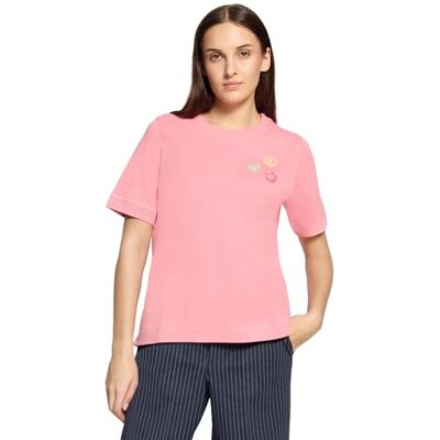 Cartoon Damen Rundhals-Shirt mit Stickerei 40, Patch Pink/Orange Cartoon Damen Rundhals-Shirt mit Stickerei 40, Patch Pink/Orange