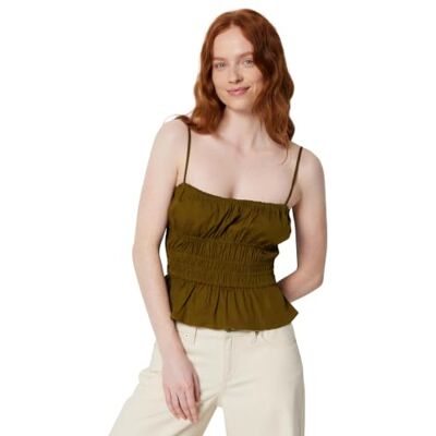 Amazon Damen Gesmoktes Tanktop aus Baumwoll-Stretch-Popeline, Tiefbraun, XXL Amazon Damen Gesmoktes Tanktop aus Baumwoll-Stretch-Popeline, Tiefbraun, XXL