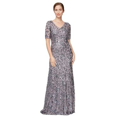 Alex Evenings Damen Langes A-Linien Paillettenspitze, V-Ausschnitt, Brautmutterkleid, Formelles Event Kurzen Ärmeln Kleid für besondere Anlässe, ICY Orchidee, 48 Alex Evenings Damen Langes A-Linien Paillettenspitze, V-Ausschnitt, Brautmutterkleid, Formelles Event Kurzen Ärmeln Kleid für besondere Anlässe, ICY Orchidee, 48