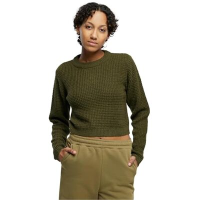 Urban Classics Damen Sweatshirt Ladies Short Waffle Sweater summerolive XL Urban Classics Damen Sweatshirt Ladies Short Waffle Sweater summerolive XL