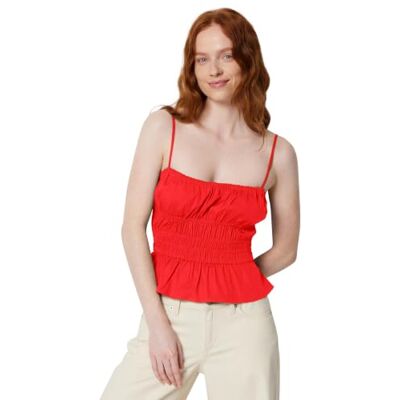 Amazon Damen Gesmoktes Tanktop aus Baumwoll-Stretch-Popeline, Rot, XXL Amazon Damen Gesmoktes Tanktop aus Baumwoll-Stretch-Popeline, Rot, XXL