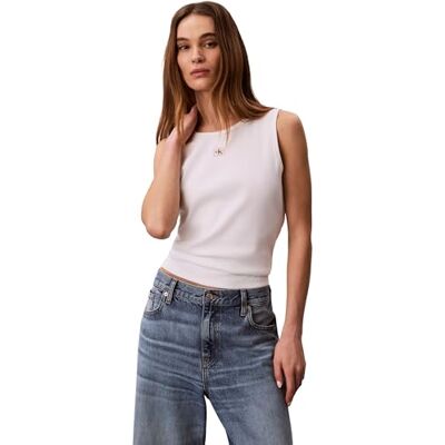 Calvin Damen Tank Top Woven Label Cut-Out am Rücken, Weiß (Bright White), XXS Calvin Damen Tank Top Woven Label Cut-Out am Rücken, Weiß (Bright White), XXS