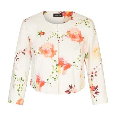 Apart Damen Floral Satin Blazer, Leichte Creme Jacke, 3/4 Ärmel Casual Jacke, Elegant Cropped Passform, Rundhals Business Jacke, Hakenverschluss, Hochzeitsgast Outfit Apart Damen Floral Satin Blazer, Leichte Creme Jacke, 3/4 Ärmel Casual Jacke, Elegant Cropped Passform, Rundhals Business Jacke, Hakenverschluss, Hochzeitsgast Outfit
