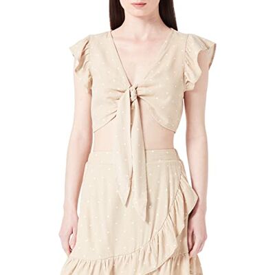 VERO MODA Damen Vmmymilo Sl Crop Tie Top Wvn Ga, Irish Cream/Aop:snow White Dots, M VERO MODA Damen Vmmymilo Sl Crop Tie Top Wvn Ga, Irish Cream/Aop:snow White Dots, M