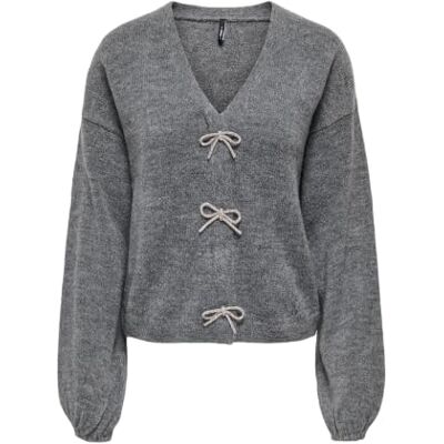 ONLY Damen Onldonna Ls Bow V-Neck KNT, Medium Grey Melange, L ONLY Damen Onldonna Ls Bow V-Neck KNT, Medium Grey Melange, L