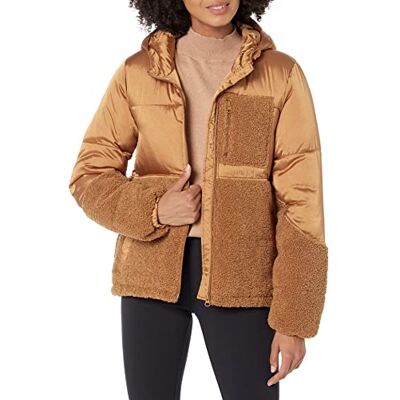 Amazon Damen Full-Zip Sherpa Fleece Hooded Puffer Jacke, Dark Camel, Small Amazon Damen Full-Zip Sherpa Fleece Hooded Puffer Jacke, Dark Camel, Small