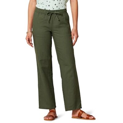 Amazon Damen Hose aus Leinenmischung, Kordelzug, entspannte Passform, weites Bein (Erhältlich in Übergröße), Dunkles Olivgrün, XXL Amazon Damen Hose aus Leinenmischung, Kordelzug, entspannte Passform, weites Bein (Erhältlich in Übergröße), Dunkles Olivgrün, XXL
