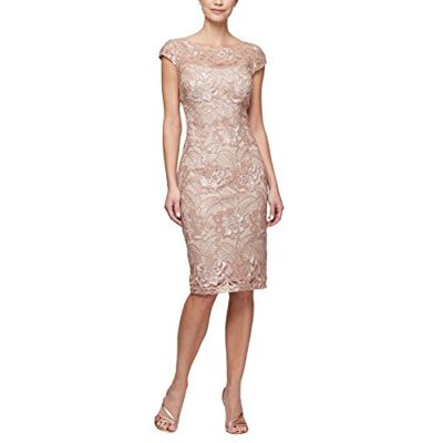 Alex Evenings Cocktailkleid für Damen, kurz, Knielang, mit Blumenstickerei, Roségold, 44 Alex Evenings Cocktailkleid für Damen, kurz, Knielang, mit Blumenstickerei, Roségold, 44