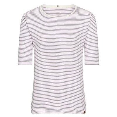 camel active Damen Gestreiftes Rundhals T-Shirt aus Reiner Baumwolle Weiß-Lila, Womenswear-XXL camel active Damen Gestreiftes Rundhals T-Shirt aus Reiner Baumwolle Weiß-Lila, Womenswear-XXL