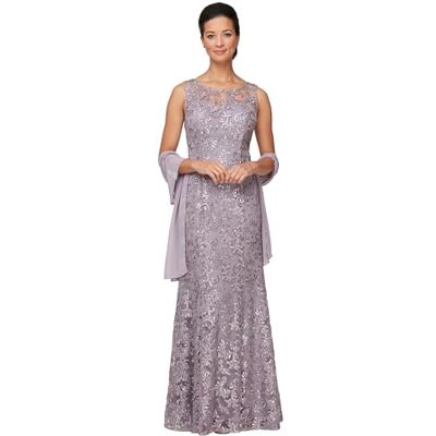 Alex Evenings Damen Langes, Ärmelloses Kleid für die Brautmutter mit Schal (Zierliche und Normale Größen) Brautmutterkleid, Wisteria, 46 Petite Alex Evenings Damen Langes, Ärmelloses Kleid für die Brautmutter mit Schal (Zierliche und Normale Größen) Brautmutterkleid, Wisteria, 46 Petite